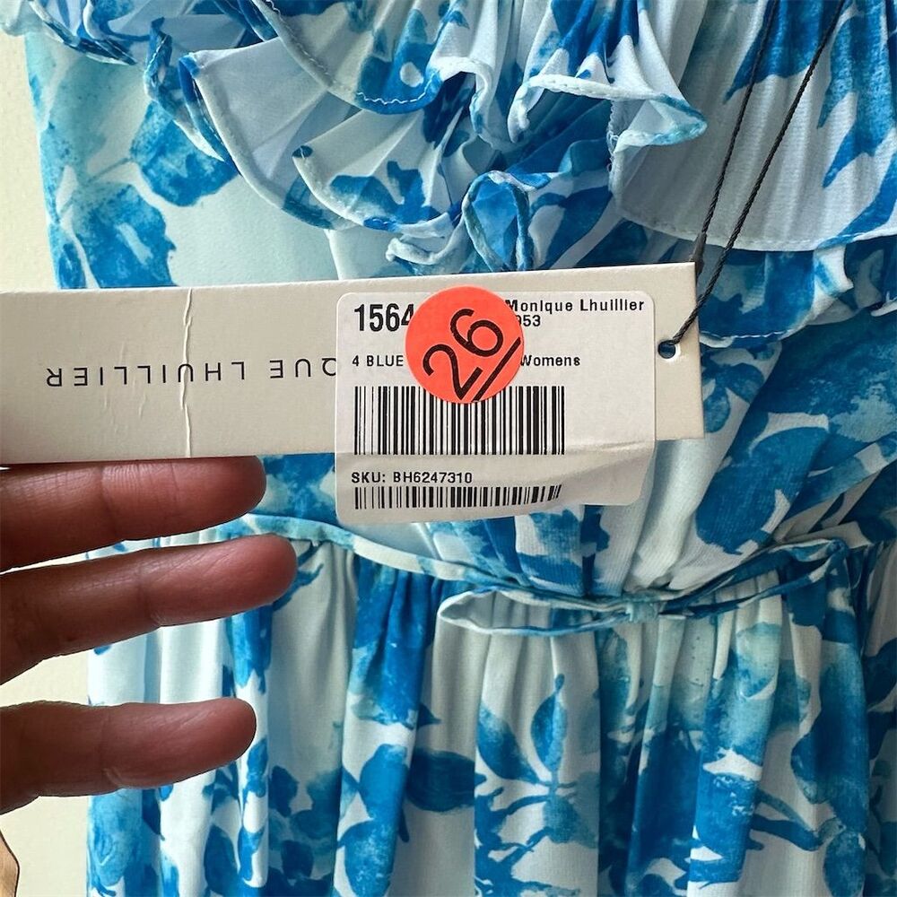 Monique Lhuillier nwt off shoulder Blue Floral Maxi Dress Size 4   1409 - Picture 4 of 6